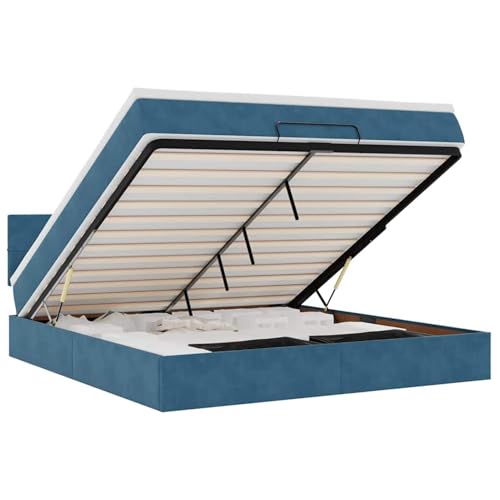 Homgoday Ottoman-Bett mit Matratze & LEDs Dunkelblau 180x200 cm Samt Familienbett Model3312642 von Homgoday