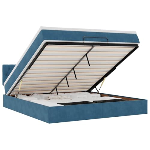 Homgoday Ottoman-Bett mit Matratze & LEDs Dunkelblau 180x200 cm Samt Familienbett Model3312714 von Homgoday