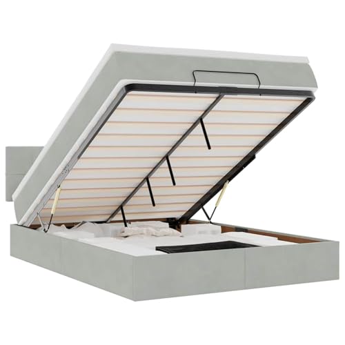 Homgoday Ottoman-Bett mit Matratze & LEDs Hellgrau 140x200 cm Samt Familienbett Model3312626 von Homgoday