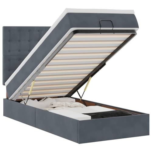 Homgoday Ottoman-Bett mit Matratzen & LEDs Dunkelgrau 80x200 cm Samt Familienbett Model3314427 von Homgoday