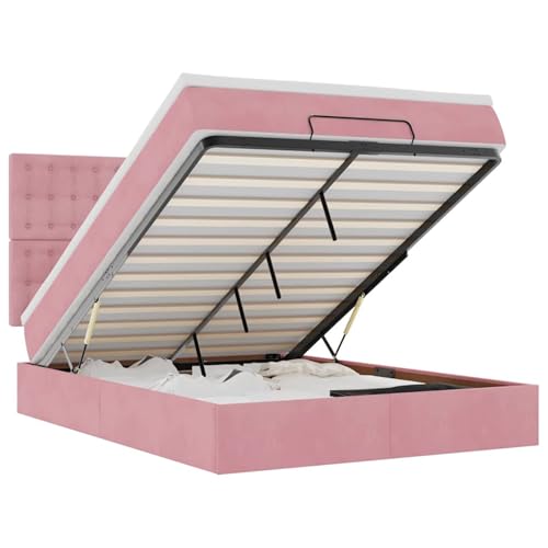 Homgoday Ottoman-Bett mit Matratzen & LEDs Rosa 140x200 cm Samt Familienbett Model3314473 von Homgoday
