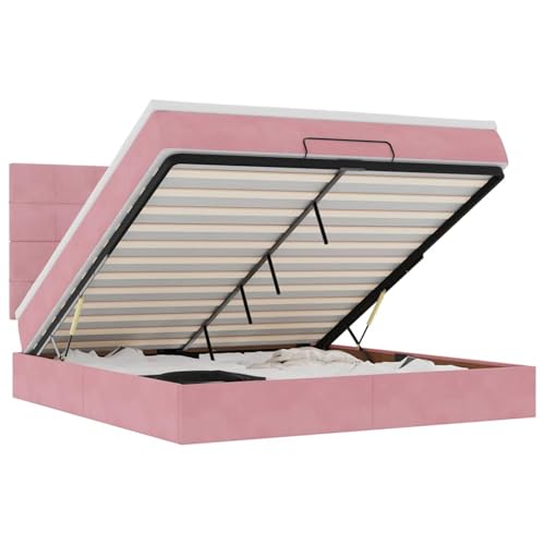 Homgoday Ottoman-Bett mit Matratzen & LEDs Rosa 160x200 cm Samt Familienbett Model3314335 von Homgoday