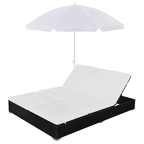 Homgoday Outdoor-Loungebett mit Sonnenschirm Doppelliege Gartenliege Relaxliege Sonnenbett Gartenbett Sonneninsel Liege Liegestuhl Gartenmöbel Rattanmöbel Poly Rattan Schwarz Homgoday Outdoor-Loungebett mit Sonnenschirm Doppelliege Gartenliege Relaxliege Sonnenbett Gartenbett Sonneninsel Liege Liegestuhl Gartenmöbel Rattanmöbel Poly Rattan Schwarz von Homgoday