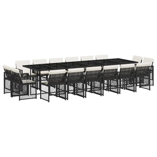 Homgoday PE-Rattan Garten-Essgruppe mit Klappstühlen & Hartglas-Tisch - Schwarz Model3210882 von Homgoday