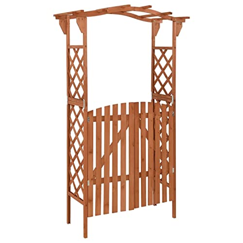 Homgoday Pergola mit Tor Torbogen Rosenbogen Rosenbogen mit Tor Garten Spalier Rankhilfe Rankbogen für Rosen und Kletterpflanzen 116x40x204 cm Massivholz Tanne von Homgoday