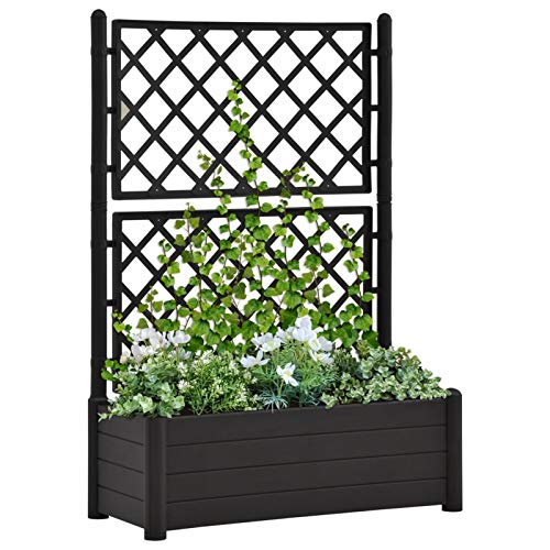 Homgoday Pflanzkübel mit Spalier 100x43x142 cm PP Anthrazit Pflanzkasten mit Rankgitter, Blumenkübel mit Gartenspalier, Blumenkasten mit Rankhilfe für Kletterpflanzen von Homgoday