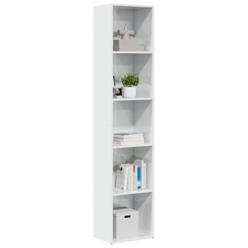Homgoday Regal aus technischem Holz, Weiß, glänzend, 40 x 30 x 189 cm, Bücherregal, Esszimmer, Regal aus Holz für Büro, Bücherregal, Schlafzimmer oder Speisekammer von Homgoday