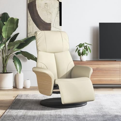 Homgoday Relaxsessel mit Fu?Teil Creme Kunstleder Loungesessel Stuhl Model356625 von Homgoday