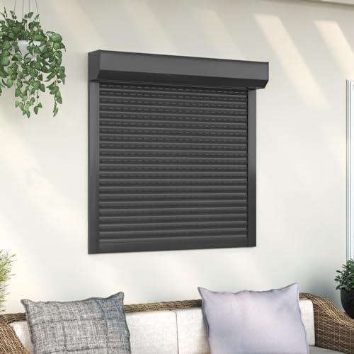 Homgoday Rollladen Aluminium Rollladenpanzer Behang Rolladen Rolladenbehang Vorbaurollladen Vorbaurolladen Rolllade für Fenster 100x100 cm Anthrazit von Homgoday