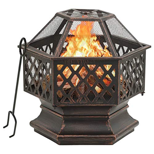 Homgoday Rustikale Feuerstelle mit Schürhaken Stahl XXL 62 x 54 x 56 cm Feuerstelle Outdoor Feuerstelle Garten Feuerstelle Feuerschale Feuerschale schwarz für Garten Terrasse von Homgoday
