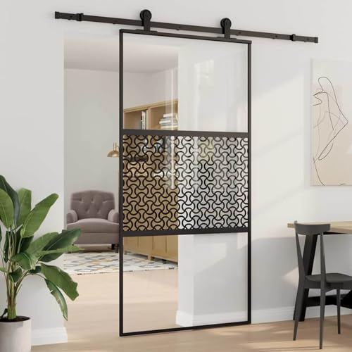 Homgoday Schiebetür Schwarz 102.5 x 205 cm Gehärtetes Glas, Aluminium Schiebetür Model42012459 von Homgoday