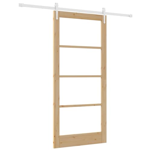 Homgoday Schiebetür mit Befestigungsset 93x202 cm Massivholz Kiefer, Innentür mit Glas 'ORKDAL'93x202x4 cm Massivholz Kiefer Sliding Door Model3332427 von Homgoday