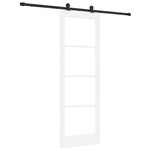 Homgoday Schiebetür mit Beschlägen 'ORKDAL'Weiße Massivholz & Glas, Innentür mit Glas 'ORKDAL'Weiß 73,5x211x4 cm Sliding Door Model3332018 von Homgoday