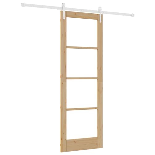 Homgoday Schiebetür mit Beschlägen Set 73,5x211 cm Massivholz Kiefer, Innentür mit Glas 'ORKDAL'73,5x211x4 cm Massivholz Kiefer Sliding Door Model3332409 von Homgoday