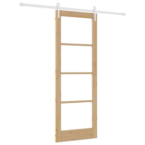 Homgoday Schiebetür mit Beschlägen Set 78x211 cm Massivholz Kiefer, Innentür mit Glas 'ORKDAL'78x211x4 cm Massivholz Kiefer Sliding Door Model3332413 von Homgoday