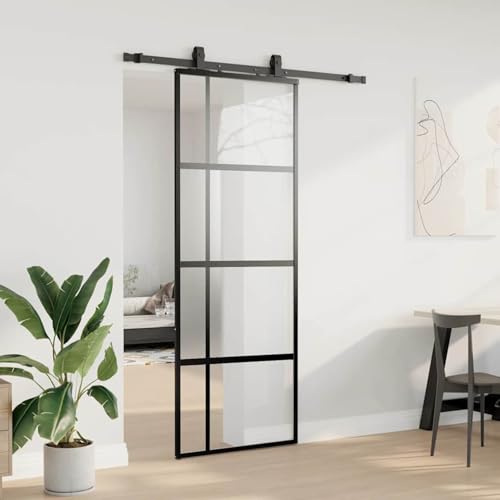 Homgoday Schiebetür mit Beschlag Schwarz 76x205 cm Hartglas Schiebetüren Komplettset Homgoday Schiebetür mit Beschlag Schwarz 76x205 cm Hartglas Schiebetüren Komplettset von Homgoday