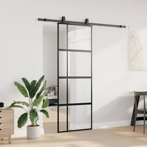 Homgoday Schiebetür mit Beschlag Schwarz 76x205 cm Hartglas Schiebetüren Komplettset Homgoday Schiebetür mit Beschlag Schwarz 76x205 cm Hartglas Schiebetüren Komplettset von Homgoday