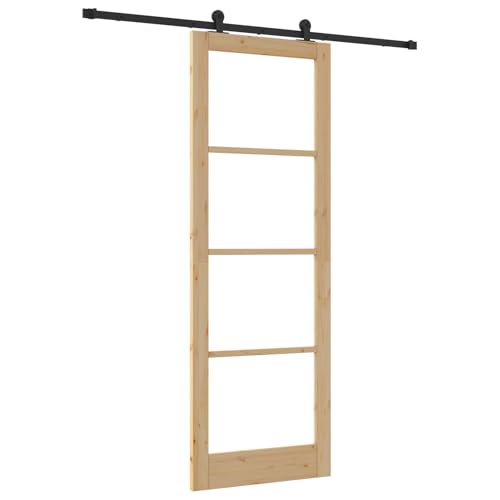 Homgoday Schiebetür mit Beschlag-Set 'ORKDAL'Massivholz & Glas, Innentür mit Glas 'ORKDAL'83x232x4 cm Massivholz Kiefer Sliding Door Model3332029 von Homgoday