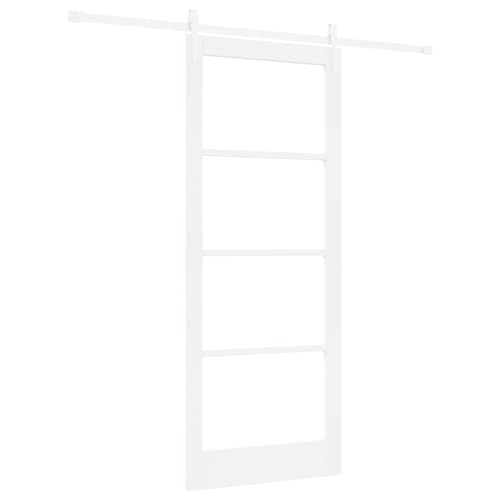 Homgoday Schiebetür mit Beschlag Set Weiß 86x211 cm Massivholz Kiefer, Innentür mit Glas 'ORKDAL'Weiß 86x211x4 cm Sliding Door Model3332426 von Homgoday