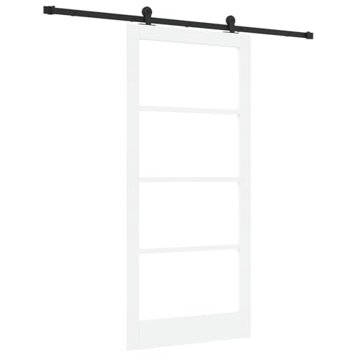 Homgoday Schiebetür mit Beschlagsatz 'ORKDAL'Weißes Massivholz & Glas, Innentür mit Glas 'ORKDAL'Weiß 93x202x4 cm Sliding Door Model3332036 von Homgoday
