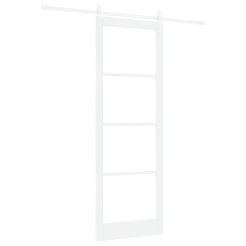 Homgoday Schiebetür mit Beschlagsatz Weiß 83x232 cm Massivholz Kiefer, Innentür mit Glas 'ORKDAL'Weiß 83x232x4 cm Sliding Door Model3332422 von Homgoday