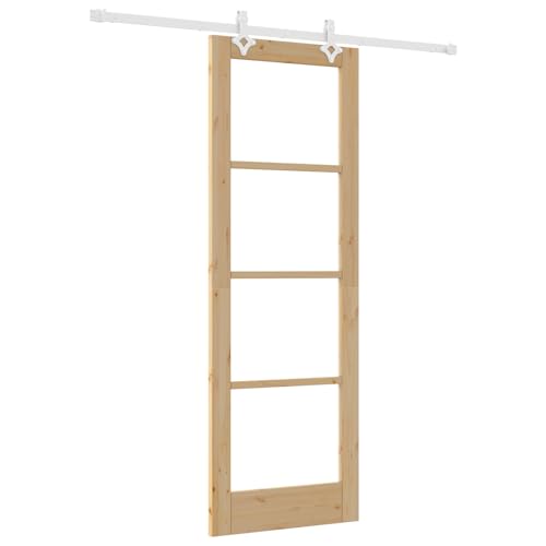 Homgoday Schiebetür mit Hardware Set 73,5 x 211 cm Massivholz Fichte, Innentür mit Glas 'ORKDAL'73,5 x 211 x 4 cm Massivholz Fichte Sliding Door Model3332213 von Homgoday