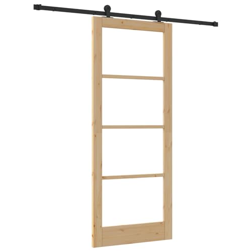 Homgoday Schiebetür mit Hardware-Set 'ORKDAL'Massivholz & Glas, Innentür mit Glas 'ORKDAL'86x211x4 cm Massivholz Kiefer Sliding Door Model3332033 von Homgoday