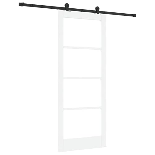 Homgoday Schiebetür mit Hardware-Set 'ORKDAL'Weiße Massivholz & Glas, Innentür mit Glas 'ORKDAL'Weiß 83x202x4 cm Sliding Door Model3332026 von Homgoday