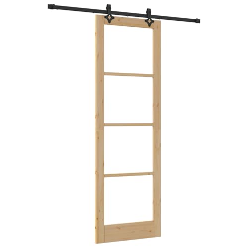 Homgoday Schiebetür mit Hardware-Set “ORKDAL” aus Massivholz & Glas, Innentür mit Glas “ORKDAL” 78x232x4 cm aus massivem Kiefernholz Sliding Door Model3332163 von Homgoday