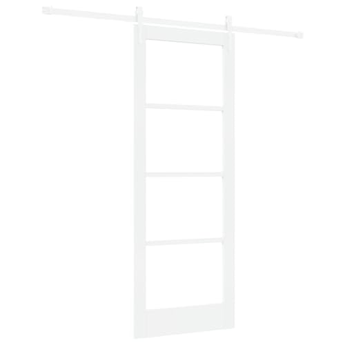 Homgoday Schiebetür mit Hardware-Set Weiß 78x202 cm Massivholz Kiefer, Innentür mit Glas 'ORKDAL'Weiß 78x202x4 cm Sliding Door Model3332412 von Homgoday