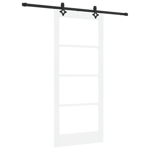 Homgoday Schiebetür mit Montageset 'ORKDAL'Weiße Massivholz & Glas, Innentür mit Glas 'ORKDAL'Weiß 86x198,5x4 cm Sliding Door Model3332172 von Homgoday