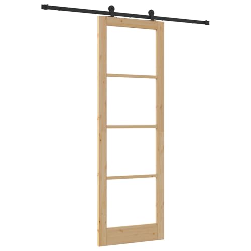 Homgoday Schiebetür mit Zubehör 'ORKDAL'aus Massivholz & Glas, Innentür mit Glas 'ORKDAL'78x232x4 cm aus Massivholz Kiefer Sliding Door Model3332023 von Homgoday
