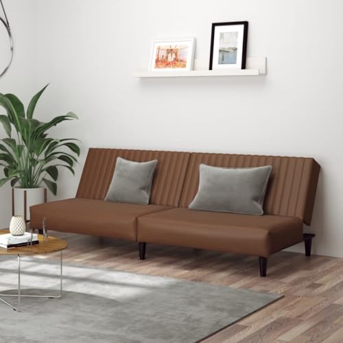 Homgoday Schlafsofa 2-Sitzer Klappsofa Bettcouch Loungesofa Bettsofa Sofa Couch Sitzsofa Gästesofa Sitzmöbel für Wohnzimmer Büro Braun Kunstleder von Homgoday