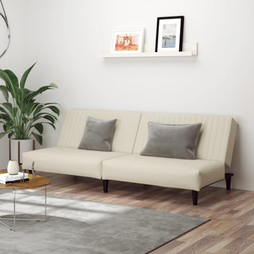 Homgoday Schlafsofa 2-Sitzer Sofa mit Schlaffunktion Bettsofa Klappsofa Bettcouch Sofa Couch mit Verstellbarer Rückenlehne Loungesofa fürs Wohnzimmer Schlafzimmer Creme Samt von Homgoday