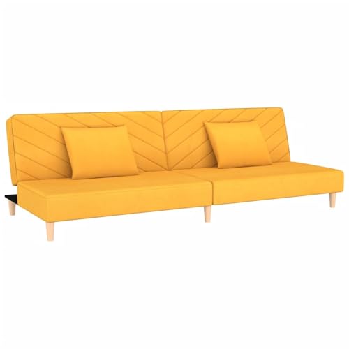 Homgoday Schlafsofa 2-Sitzer mit 2 Kissen Gelb Stoff Sofa Bed Model375895 von Homgoday