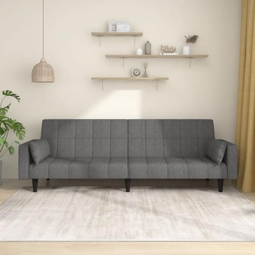 Homgoday Schlafsofa 2-Sitzer mit 2 Kissen Klappsofa mit Schlaffunktion Bettcouch Bettsofa Loungesofa Sofa Couch mit Verstellbarer Rückenlehne für Wohnzimmer Schlafzimmer Hellgrau Stoff von Homgoday