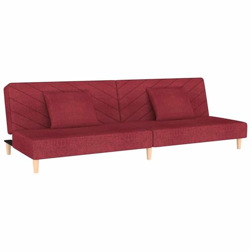 Homgoday Schlafsofa 2-Sitzer mit 2 Kissen Weinrot Stoff Sofa Bed Model375896 von Homgoday