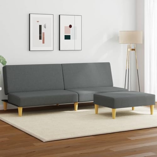 Homgoday Schlafsofa 2-Sitzer mit Kissen und Fußhocker Klappsofa Loungesofa Bettsofa Bettcouch Sitzsofa Sofa Couch Sitzmöbel für Wohnzimmer Empfang Dunkelgrau Samt von Homgoday