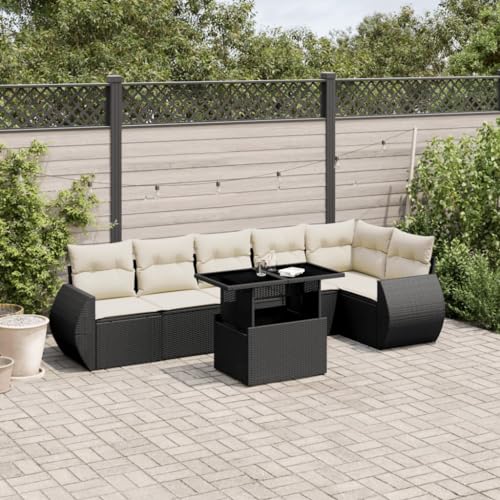 Homgoday Schlafsofa-Set Gartensofa Set mit Kissen 7-teilig Schwarz Polyrattan Loungesofa Gartensofa-Set Modern Outdoor Outdoor Deko von Homgoday
