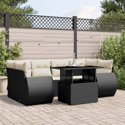 Homgoday Schlafsofa-Set Gartensofa Set mit Kissen 7-teilig Schwarz Polyrattan Loungesofa Gartensofa-Set Modern Outdoor Outdoor Deko Homgoday Schlafsofa-Set Gartensofa Set mit Kissen 7-teilig Schwarz Polyrattan Loungesofa Gartensofa-Set Modern Outdoor Outdoor Deko von Homgoday