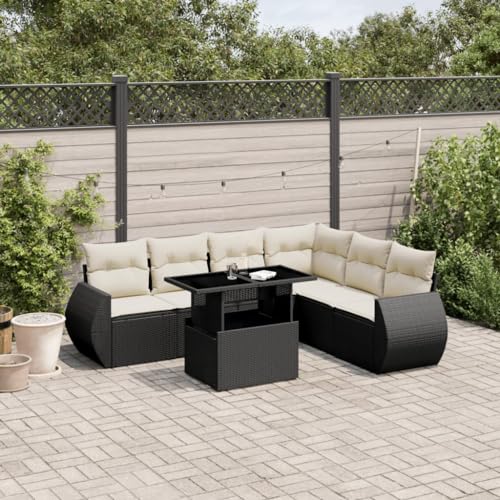 Homgoday Schlafsofa-Set Gartensofa Set mit Kissen 7-teilig Schwarz Polyrattan Loungesofa Gartensofa-Set Modern Outdoor Outdoor Deko Homgoday Schlafsofa-Set Gartensofa Set mit Kissen 7-teilig Schwarz Polyrattan Loungesofa Gartensofa-Set Modern Outdoor Outdoor Deko von Homgoday