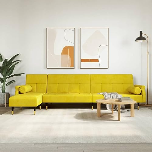 Homgoday Schlafsofa in L-Form Klappsofa mit Schlaffunktion Bettcouch Bettsofa Loungesofa Sofa Couch Gästesofa für Wohnzimmer Schlafzimmer Gelb Samt 271x140x70 cm von Homgoday