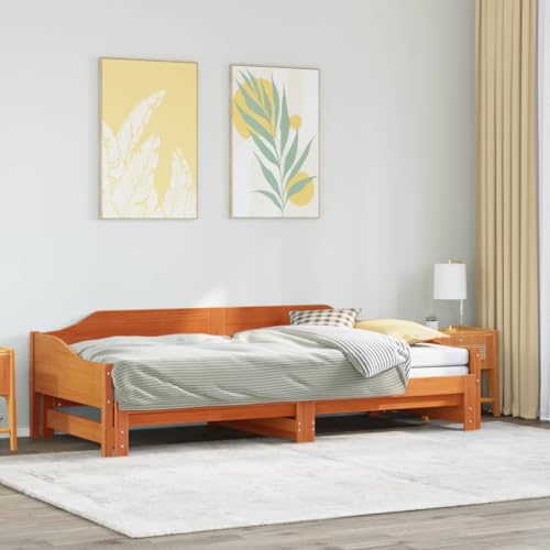 Homgoday Schlafsofa mit Ausziehbett, Massivholz, Kiefer, Braun, Wachs, 90 x 200 cm, 2-Sitzer-Sofa, modernes Design, praktisch und funktional, mit Armlehnen Homgoday Schlafsofa mit Ausziehbett, Massivholz, Kiefer, Braun, Wachs, 90 x 200 cm, 2-Sitzer-Sofa, modernes Design, praktisch und funktional, mit Armlehnen von Homgoday