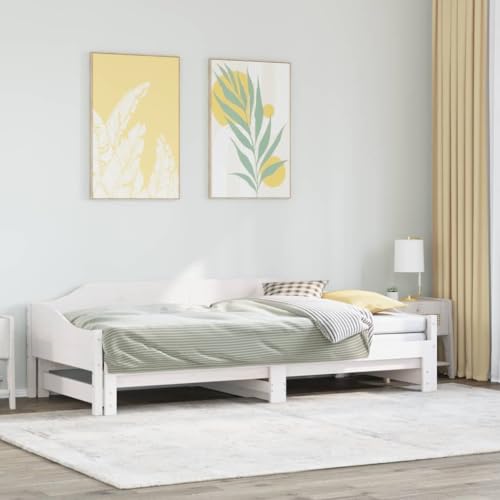 Homgoday Schlafsofa mit ausziehbarem Bett, weiß, 90 x 190 cm, massives Kiefernholz, Sofabett, Schlafsofa, Bettrahmen, Bettrahmen Homgoday Schlafsofa mit ausziehbarem Bett, weiß, 90 x 190 cm, massives Kiefernholz, Sofabett, Schlafsofa, Bettrahmen, Bettrahmen von Homgoday