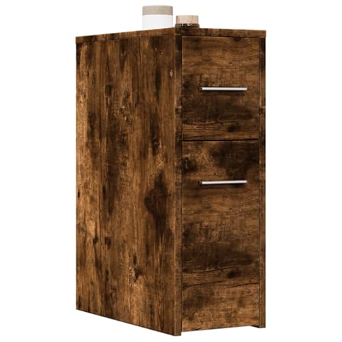 Homgoday Schmaler Badezimmerschrank mit Rollen, Eiche Rauch, aus Spanplatte, Sideboard, Bodenschrank für Badezimmer, Aufbewahrungsschrank, Regale, Aufbewahrungsschrank, Modell 855281 von Homgoday