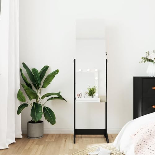 Homgoday Schmuckschrank, freistehender Spiegel, schwarz, 42 x 38 x 152 cm, Sideboard, Bodenschrank für Badezimmer, Aufbewahrungsregale, Ablagen, Aufbewahrungsschrank für Schlafzimmer und Büro von Homgoday