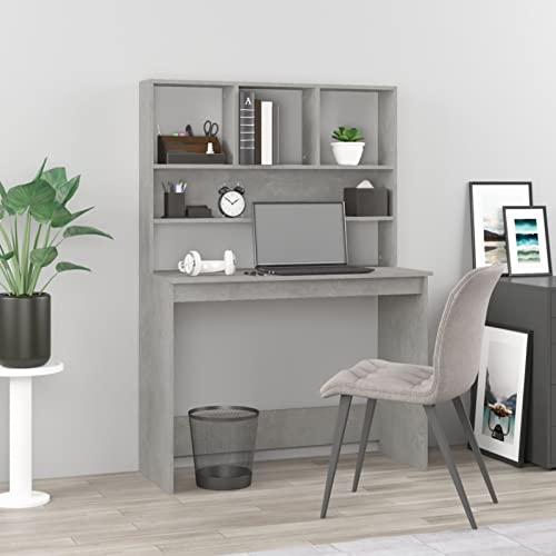 Homgoday Schreibtisch, Regale, Zementgrau, 102 x 45 x 148 cm, mehrschichtiges Holz, Schreibtisch-Regale, Computertisch, platzsparend, Schreibtisch, Gaming-Schreibtisch für Kinderzimmer von Homgoday