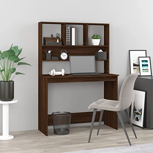 Homgoday Schreibtisch, Regale aus brauner Eiche, 102 x 45 x 148 cm, mehrschichtiges Holz, Schreibtisch-Regale, Computer-Schreibtisch, platzsparender Schreibtisch, Gaming-Schreibtisch für Kinderzimmer von Homgoday