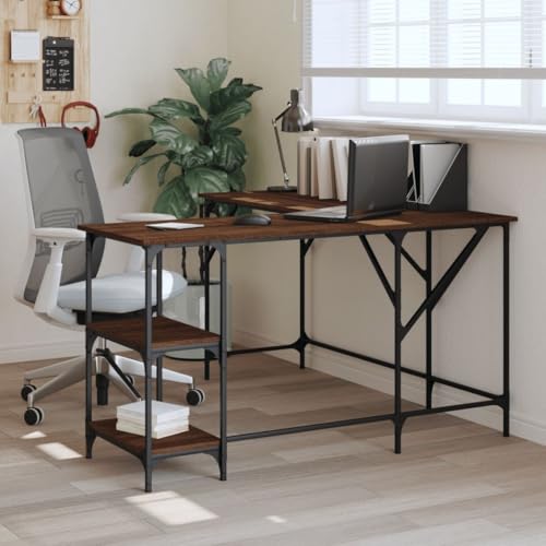 Homgoday Schreibtisch Eiche Braun 139 x 139 x 75 cm aus mehrschichtigem Holz, Schreibtisch-Regale, Computertisch, platzsparender Schreibtisch, Schreibtisch, Gaming-Tisch von Homgoday