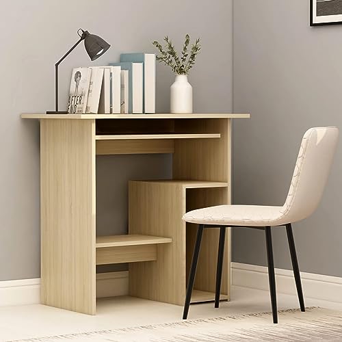 Homgoday Schreibtisch Eiche Sonoma 80 x 45 x 74 cm aus mehrschichtigem Holz, Schreibtisch-Regale, Computertisch, platzsparender Schreibtisch, Tisch, Schreibtisch, Gaming-Schreibtisch für Kinderzimmer von Homgoday